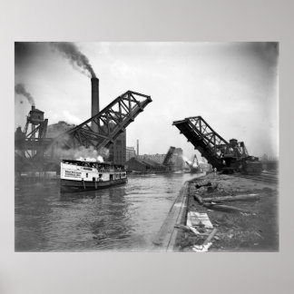 Vintage 12th St. Bascule Bridge, Chicago, Illinois Poster