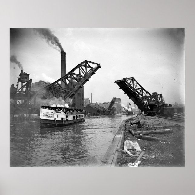 Vintage 12th St. Bascule Bridge, Chicago, Illinois Poster (Front)