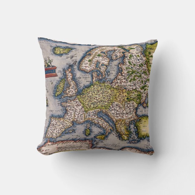 Vintage 1572 Map of Europe Pillow (Front)