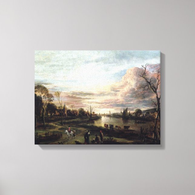 Vintage 1650s Landscape at Sunset Canvas Print (Front)