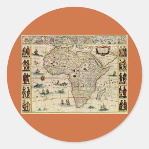 Vintage 1660's Africa Map by Willem Janszoon Blaeu Classic Round Sticker