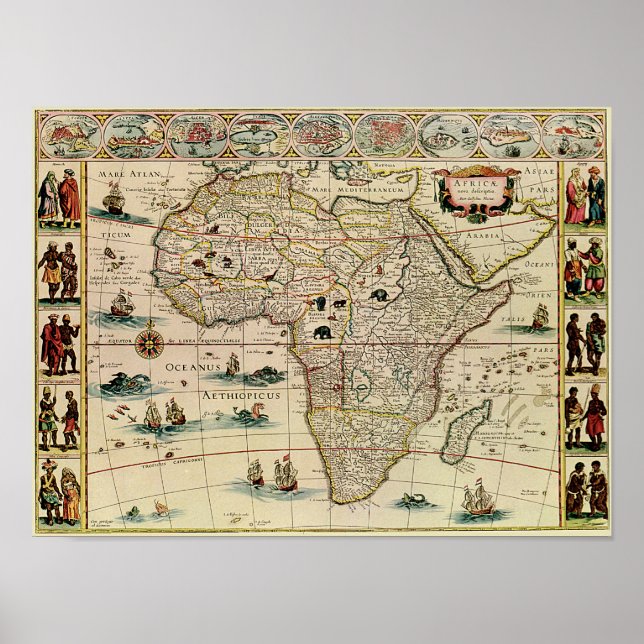 Vintage 1660's Africa Map Poster (Front)