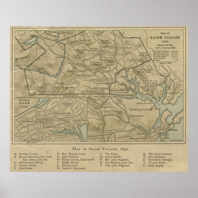 Vintage 1692 Map of Salem MA (1866) Poster (Front)