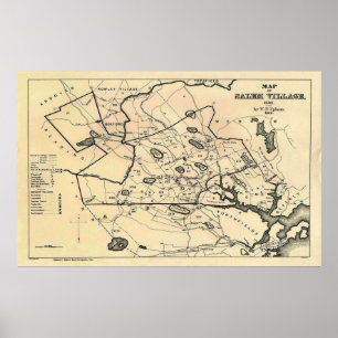Vintage 1692 Map of Salem Massachusetts (1866) Poster