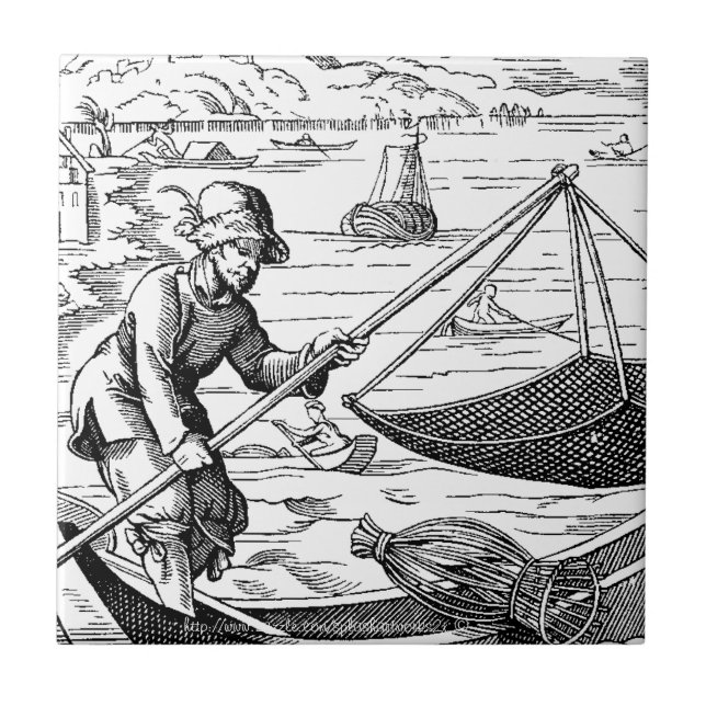 "Vintage-16th Century Fisherman" Tile (Front)