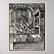 Vintage 16th century letterpress hand press poster
