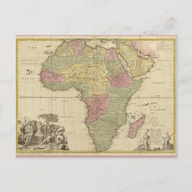 Vintage 1725 Africa Map Postcard (Front)