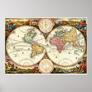 Vintage 1730 World Map Poster