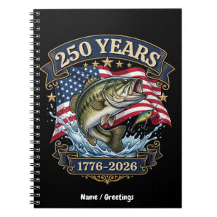 Vintage 1776-2026 Patriotic Bass Fishing 250 Years Notebook