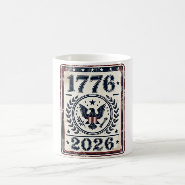 Vintage 1776 2026 Patriotic Eagle Coffee Mug (Center)