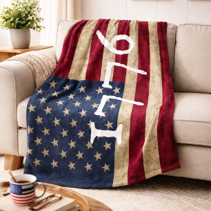 Vintage 1776 American Flag Patriotic Fleece Blanket