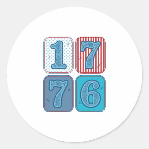 Vintage 1776 Patriotic Patchwork Classic Round Sticker