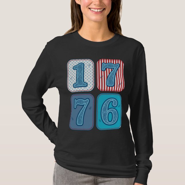 Vintage 1776 Patriotic Patchwork T-Shirt (Front)