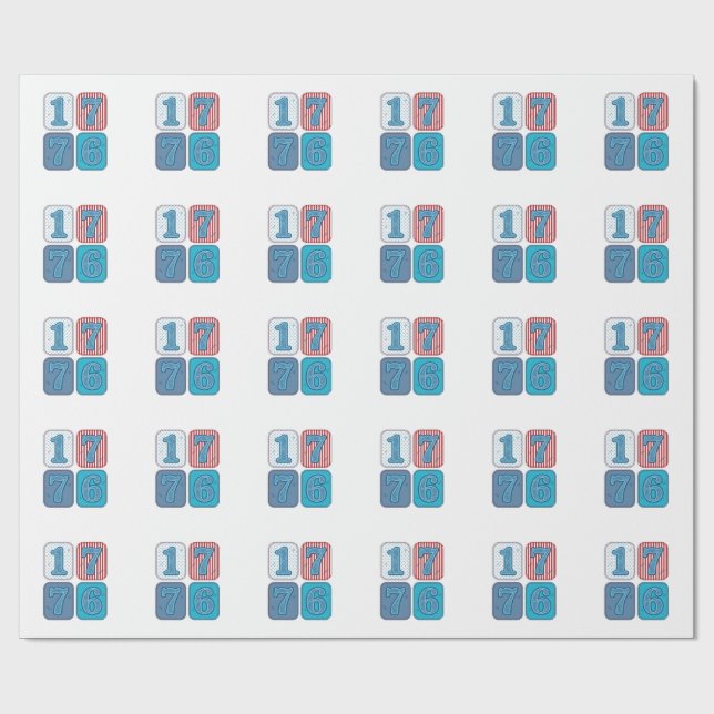 Vintage 1776 Patriotic Patchwork Wrapping Paper (Flat)