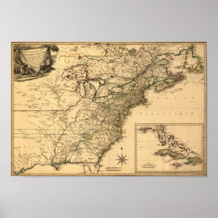 Vintage 1777 American Colonies Map by Phelippeaux Poster