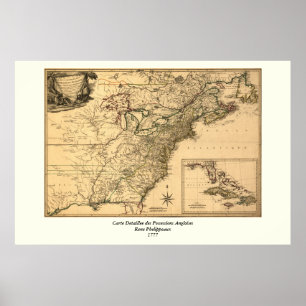 Vintage 1777 American Colonies Map by Phelippeaux Poster