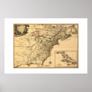 Vintage 1777 American Colonies Map by Phelippeaux Poster