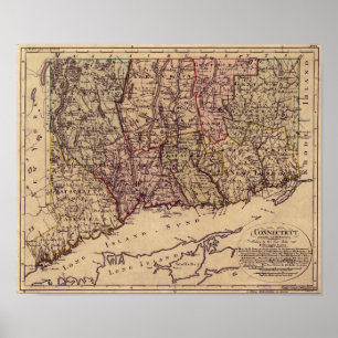 Vintage 1796 Connecticut Map Poster