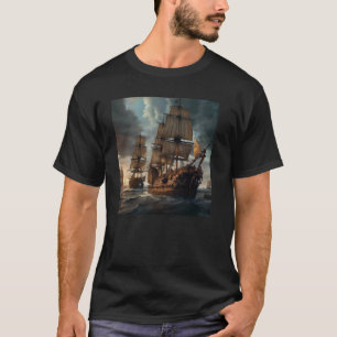 Vintage 17th Century Warship Art Voyage Ship Battl T-Shirt
