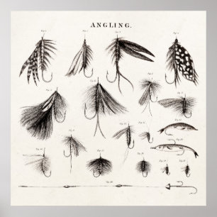 Vintage 1800s Angling Fly Fishing Flies Lures Lure Poster