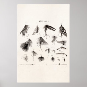 Vintage 1800s Angling Fly Fishing Flies Lures Lure Poster