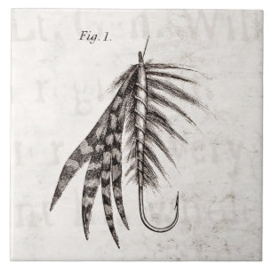 Vintage 1800s Angling Fly Fishing Flies Old Hooks Tile