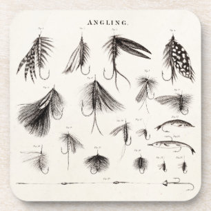 Vintage 1800s Angling Fly Fishing Lures Lure Hooks Coaster
