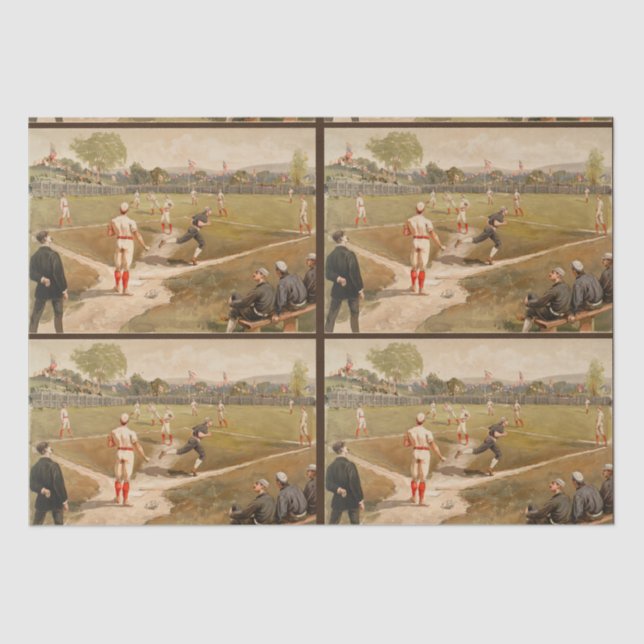 Vintage 1800s Baseball Game Decoupage Tissue Paper (Front)