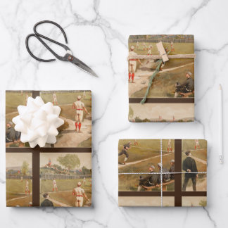 Vintage 1800s Baseball Game Wrapping Paper Sheet