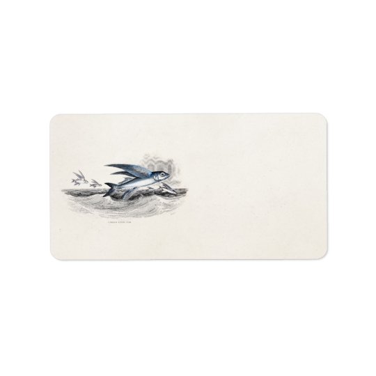 Vintage 1800s Blue Flying Fish In Ocean Waves Address Label