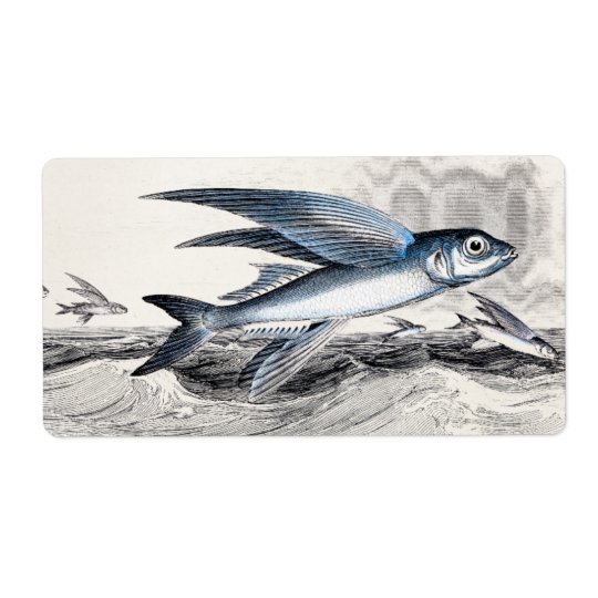 Vintage 1800s Blue Flying Fish In Ocean Waves Shipping Label