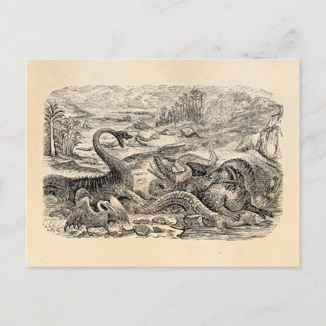 Vintage 1800s Dinosaur Illustration - Dinosaurs Postcard (Front)