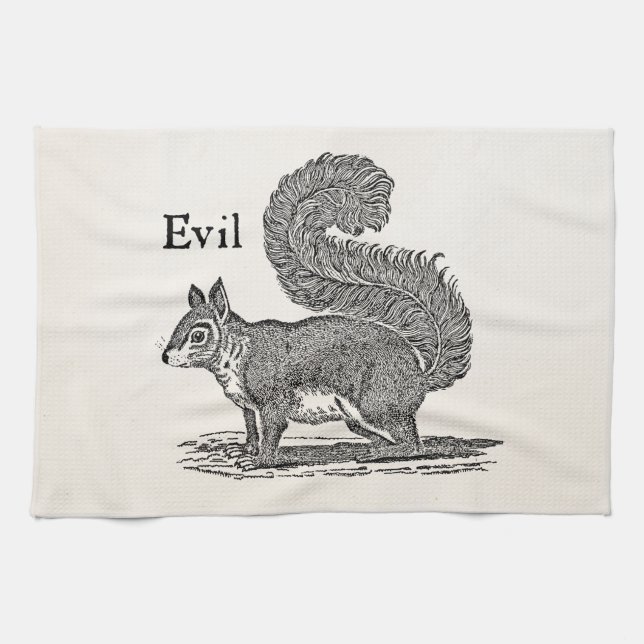 Vintage 1800s Evil Squirrel Illustration Tea Towel (Horizontal)