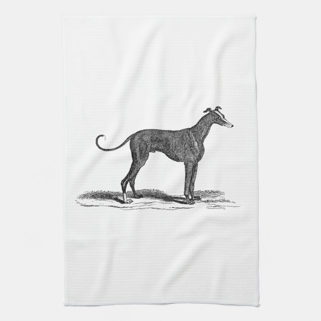 Vintage 1800s Greyhound Dog Illustration - Dogs Tea Towel (Vertical)