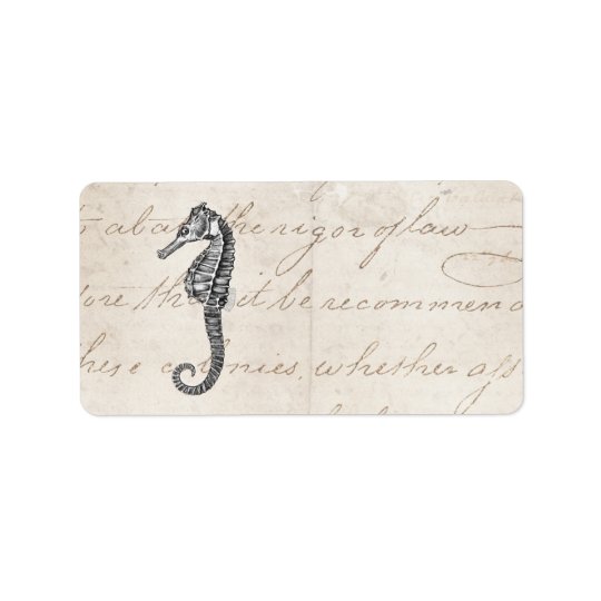 Vintage 1800s Hawaiian Sea Horse Illustration Address Label