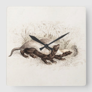 Vintage 1800s Honey Badger Bee Hive Template Retro Square Wall Clock