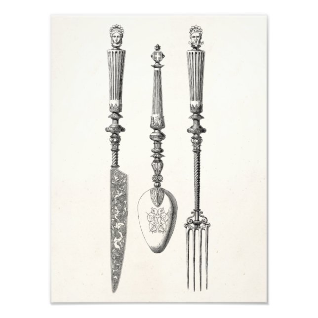Vintage 1800s Knife Fork Spoon Knives Old Cutlery Photo Print (Front)