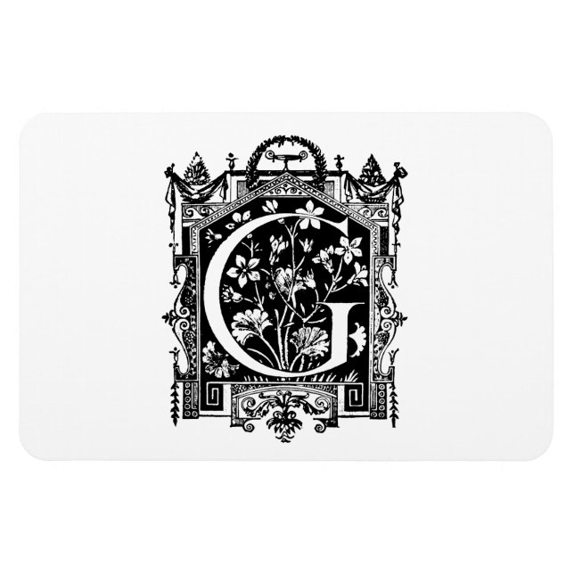 Vintage 1800s Letter G Monogram Illustration Magnet (Horizontal)