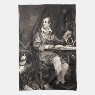 Vintage 1800s Lord Byron Portrait Victorian Poet Tea Towel
