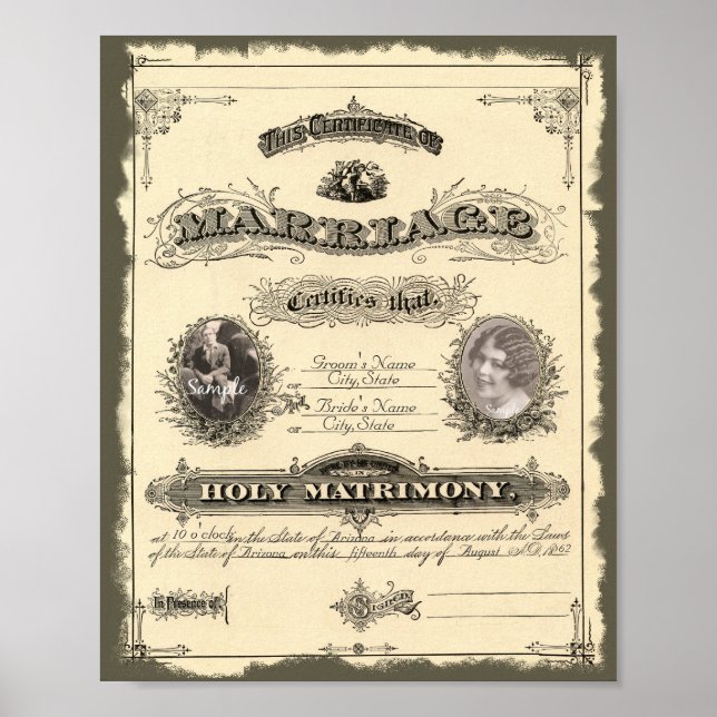 Vintage 1800's Marriage Certificate Poster (Front)