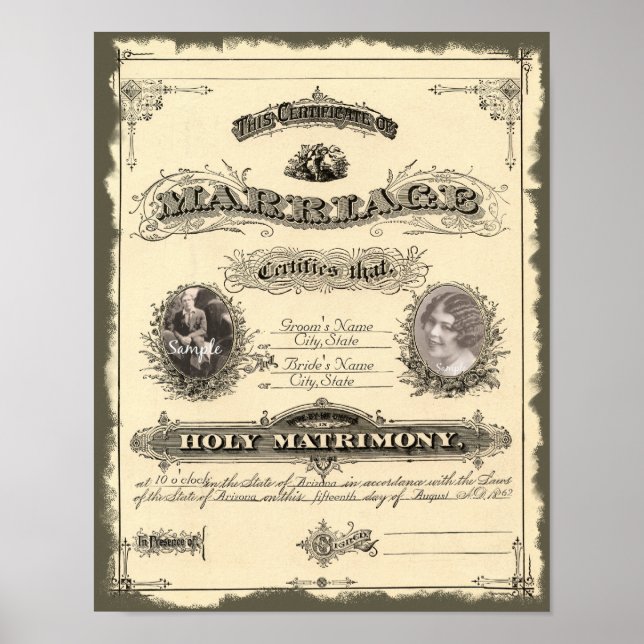 Vintage 1800's Marriage Certificate Poster (Front)