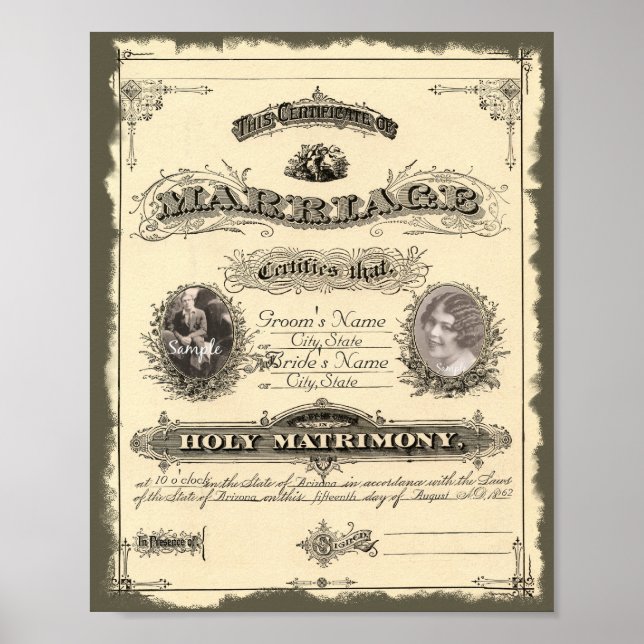 Vintage 1800's Marriage Certificate Poster (Front)
