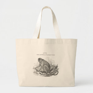 Vintage 1800s monkey art large tote bag