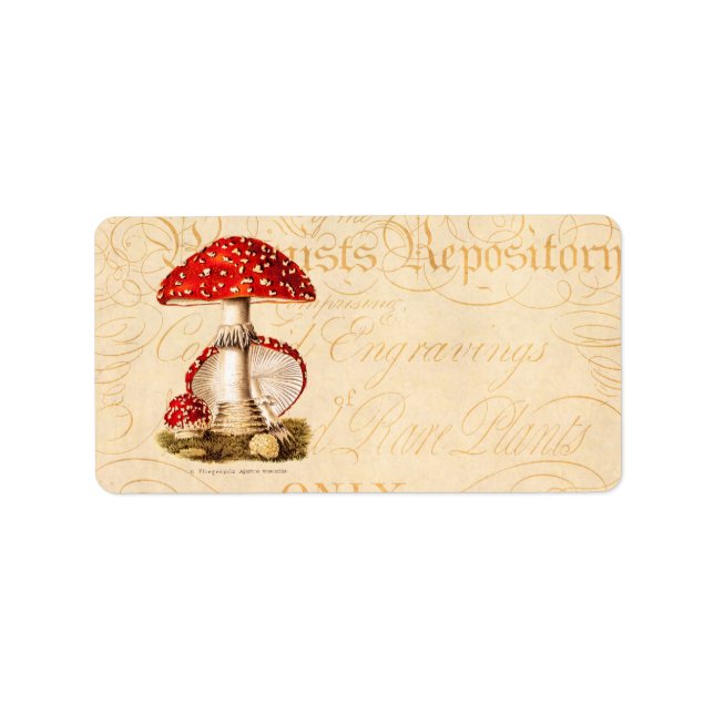 Vintage 1800s Mushroom Red Mushrooms Template Label (Front)
