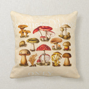 Vintage 1800s Mushroom Variety Red Mushrooms Cushion