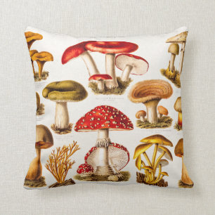 Vintage 1800s Mushroom Variety Template Cushion