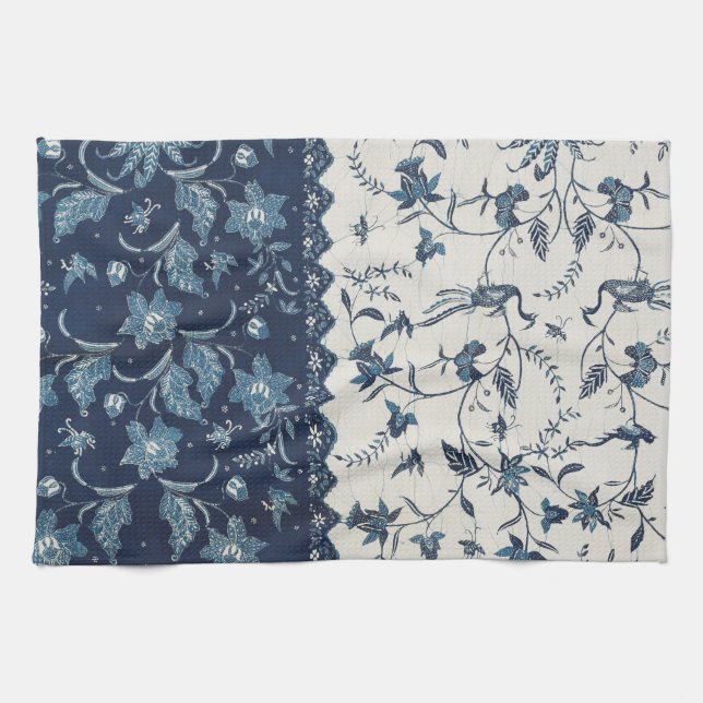 Vintage 1800's Pattern Blue and White Tea Towel (Horizontal)