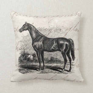 Vintage 1800s Race Horse Retro Thoroughbred Horses Cushion