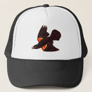 Vintage 1800s Red Winged Black Bird Illustration Trucker Hat