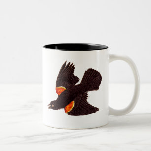 Vintage 1800s Red Winged Black Bird Illustration Two-Tone Coffee Mug